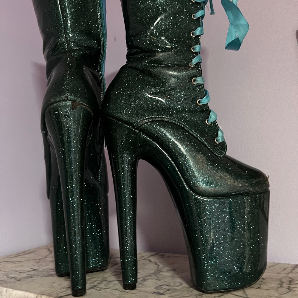 The Glitterati Boot - Ocean Eyes - 8 INCH- Pole Dancing Heels